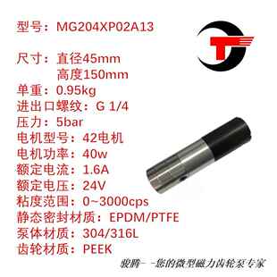 MG2004419XP2A13微型齿轮力计量泵高磁精度无脉冲0泄露水3油酸碱1