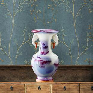 中式摆设钧瓷摆件红色客厅陶瓷景德镇花瓶仿古博古架玄关装饰小号