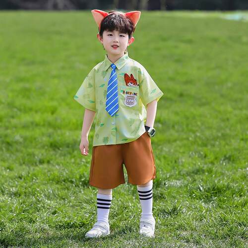 男女童夏季短袖套装疯狂动物城尼克狐演出服六一儿童表演服cos服