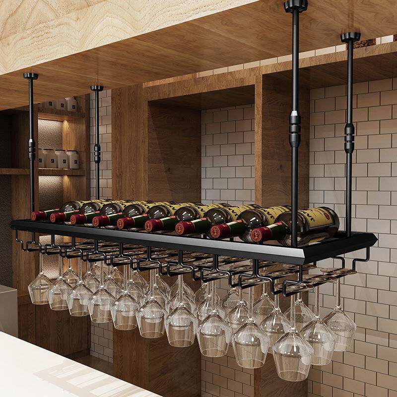 吧六角管台铁艺红酒架子葡悬酒架吊架装饰倒挂脚萄杯架酒高吧挂红