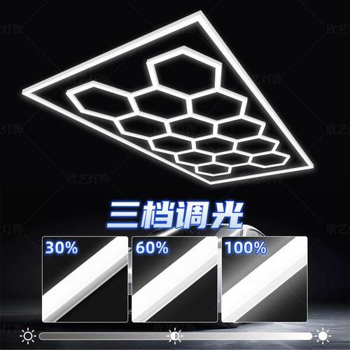 蜂窝灯110v六角形车库灯洗车6500K健身房220V汽车美容工位灯led灯