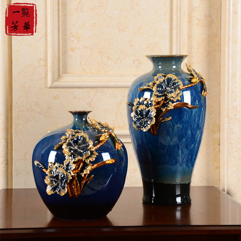 LO.GULEYA珐琅彩陶瓷花瓶摆件客厅插花玄关家居装饰酒柜乔迁礼品