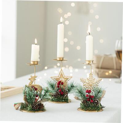 Christmas Golden Wrought Iron Candle Holder Window Table Dec