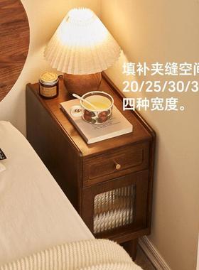 橡IEW胶木床头柜原木风现简代约家用户型床柜卧室收纳储物夹缝小
