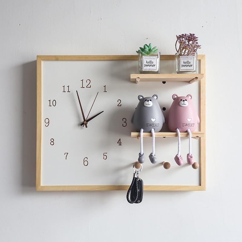 电表遮挡箱北欧创意圆时钟电表箱装饰画实木洞洞板电闸开关置物挂