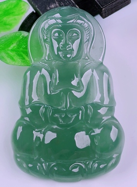 天然真品翡翠冰种蓝水天空蓝高端闪拍正装观音菩萨玉石吊坠7.49g
