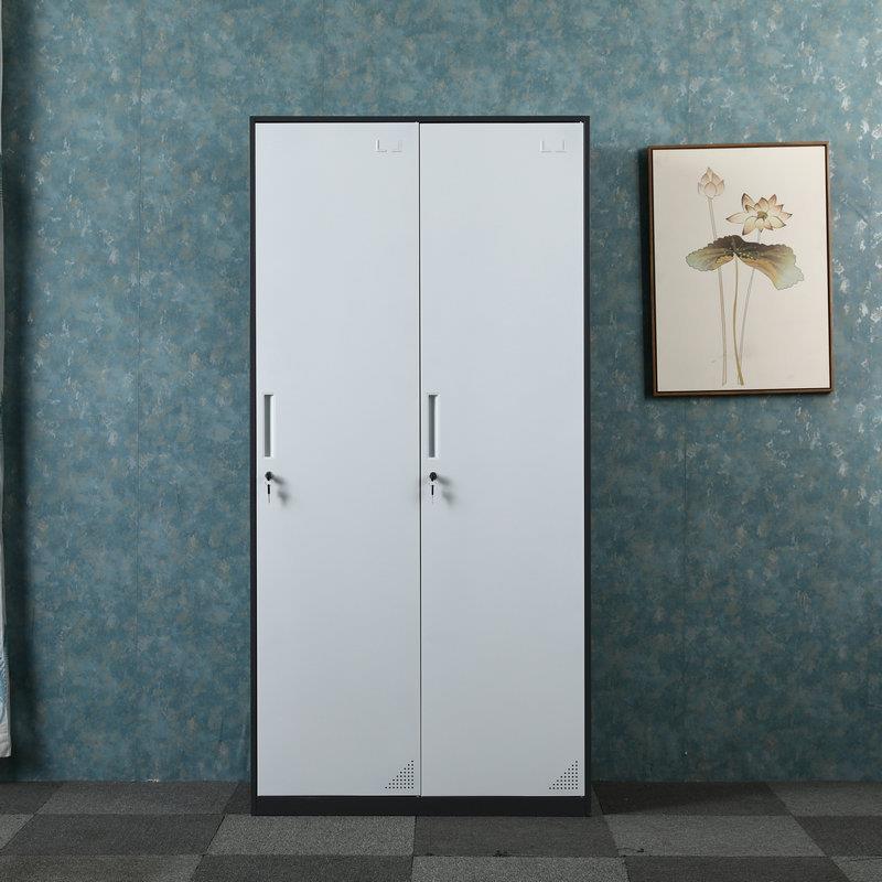 窄边灰套二门更衣柜钢制员工杂物储存活动柜带锁文件档案柜移动柜