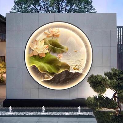 新中式户外壁灯花太阳能别墅庭院灯景观灯饰园外墙防水圆形壁画灯