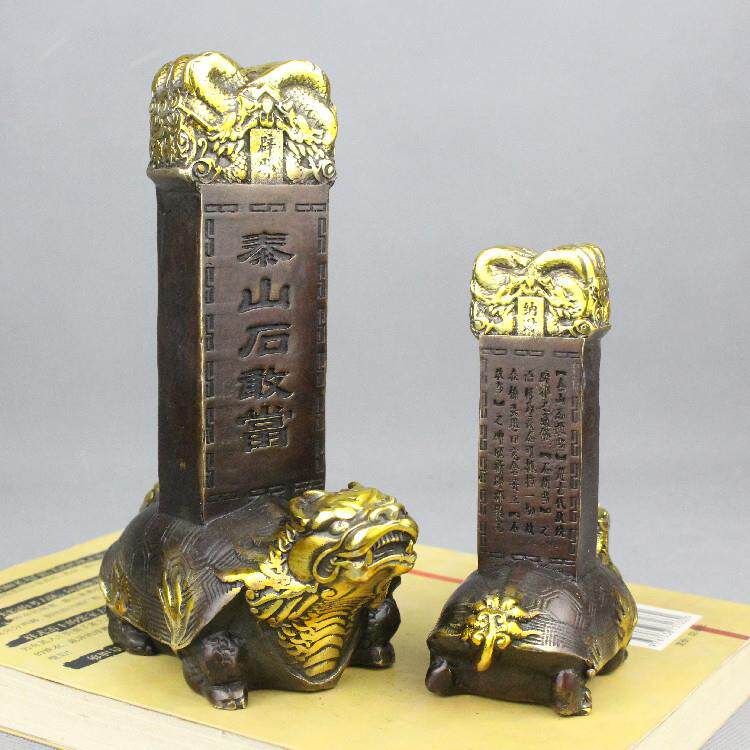 全铜泰山石敢当摆件霸下赑屃龟驮碑摆件纯铜龙龟摆件化解路冲