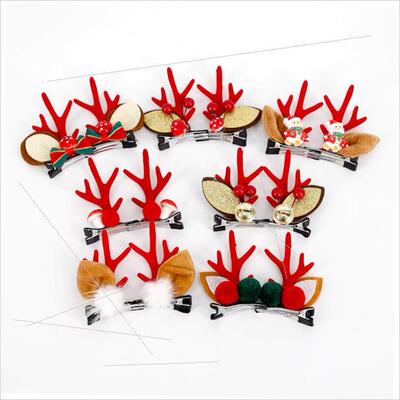 Christmas hair accessories Plush antler bell hair clip耶诞节