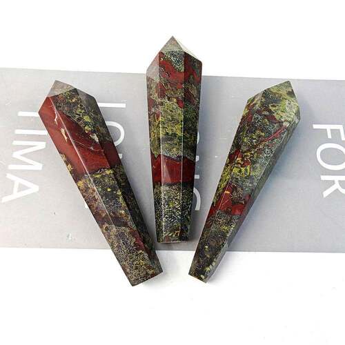 天然龙血石六棱尖权杖水晶柱能量柱水晶工艺品原石打磨摆件
