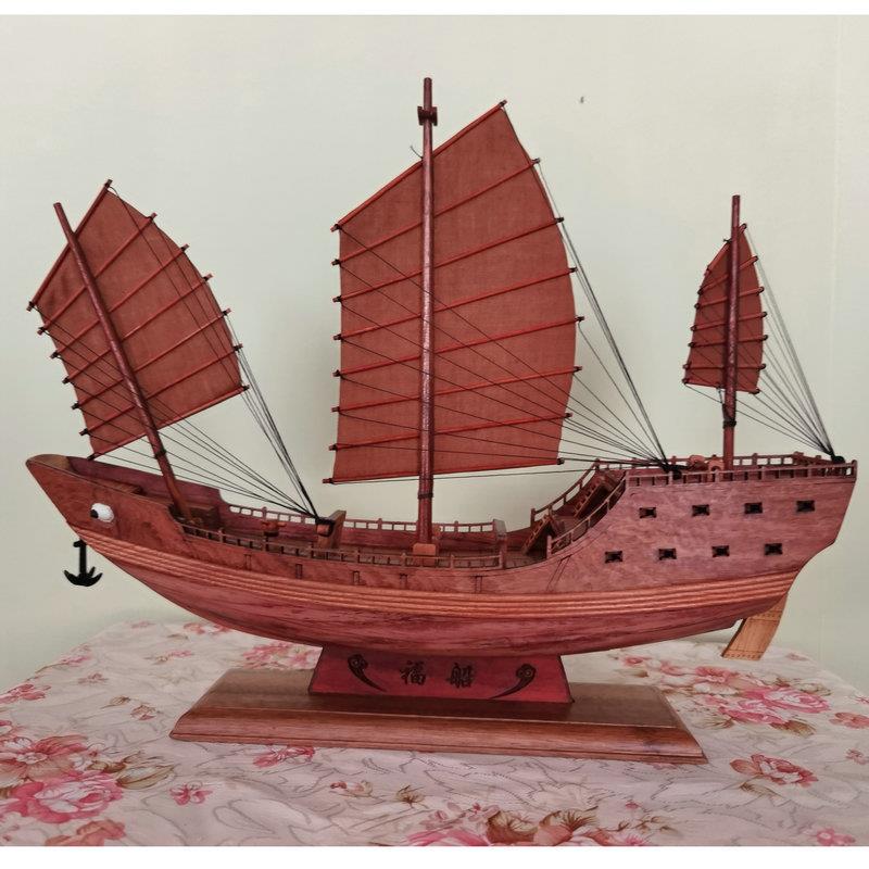 厂家直供木船模手工工艺品三帆福船35×9×31cm巴西花梨木船模