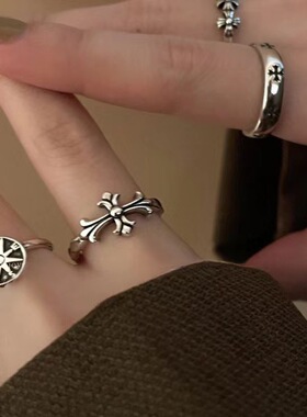 十字架欧美风做旧开口戒指指环