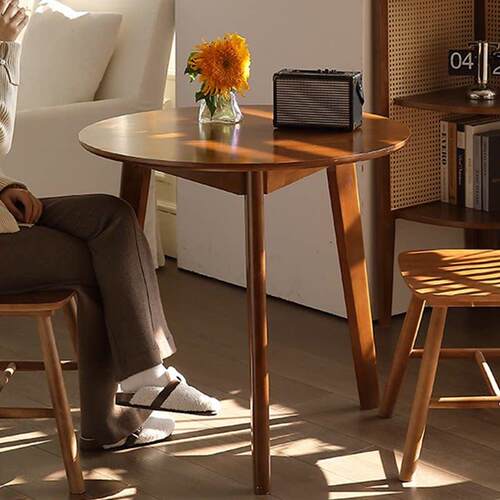 胡桃阳台小茶桌椅组合折叠实木咖啡休闲 户型家俱中古法式圆餐桌