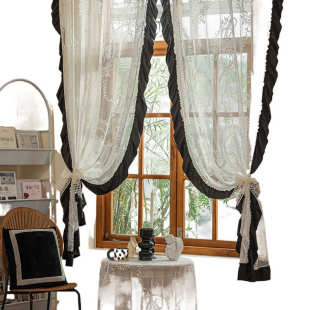 包邮 法式 复古洛可可窗帘轻奢荷叶梦幻纱帘卧室客厅落地窗黑色美式