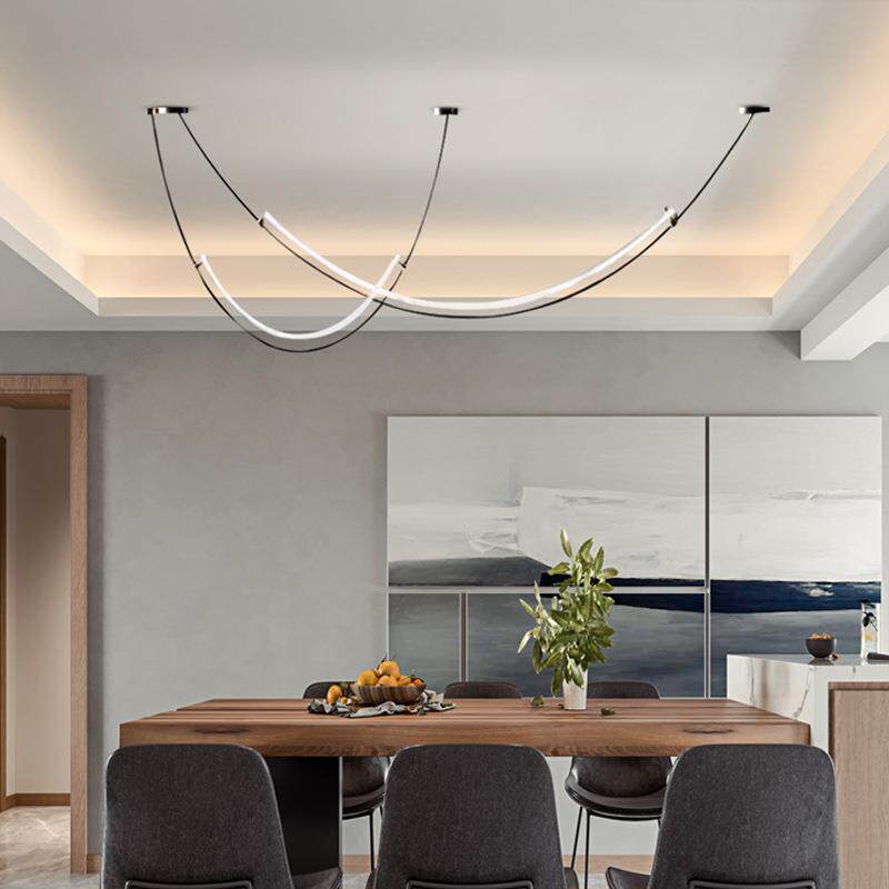 餐厅客厅台线条灯设师款个性简约样现475代前吧台板间展厅LED吊计