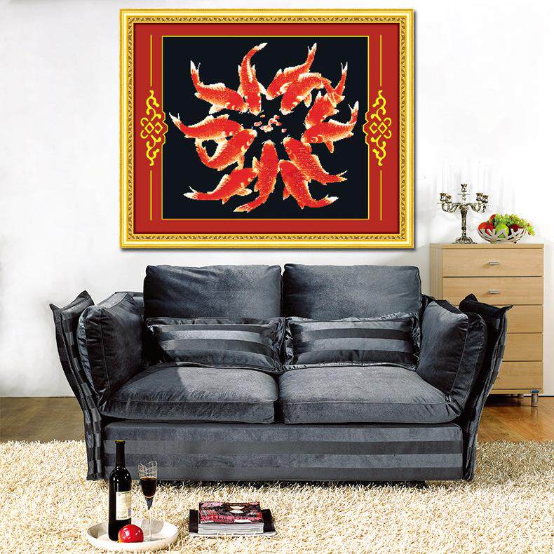 青飞精准印花5D月月有余十字绣富贵有余九鱼聚福附送图纸有钻石画