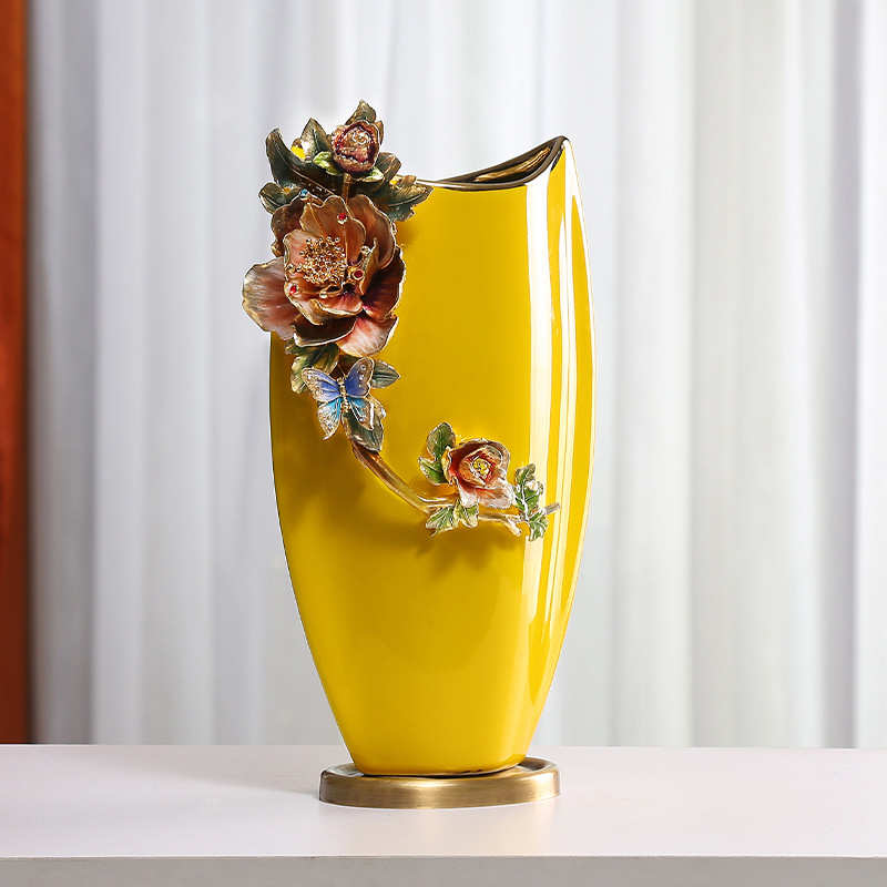 珐琅彩桌面花瓶陶瓷花瓶电视柜玄关干花花器插花瓷器摆件果盘整套