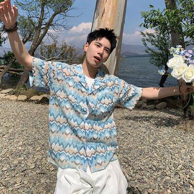 Holocene美式潮牌度假穿搭海岛衬衫短袖花衬衫宽松日系休闲 上衣