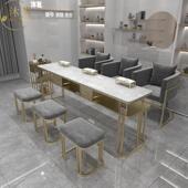 大理石面美甲桌椅套装 简约金色美甲桌子椅子单双三人桌 美甲店时尚