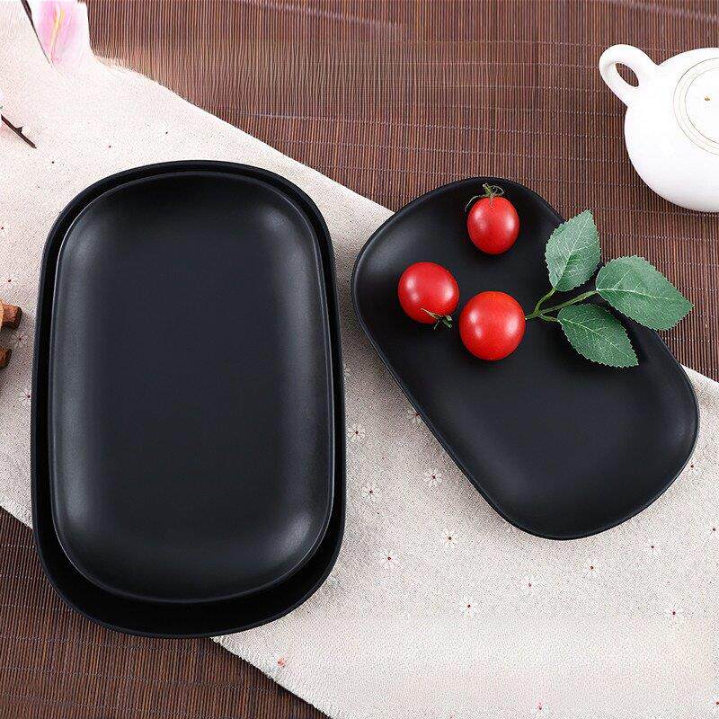 密胺彷瓷餐具肠粉盘子火锅生菜烤肉大盘子长方碟黑色磨砂烧烤碟子