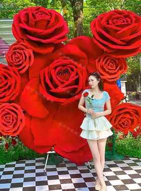 七夕外情人节场玫瑰花eva泡沫纸户大型装QFK饰布置巨dp点商美陈道