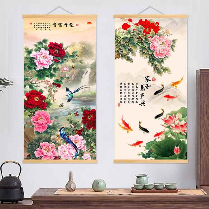 花开富贵牡丹花客厅沙发装饰画挂画家和万事兴玄关走廊油画布挂画
