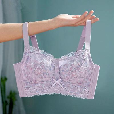 内衣女薄款大胸显小文胸聚拢调整型收副乳防下垂无钢圈大尺码全罩