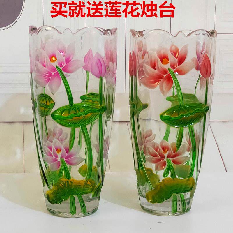 供佛专用插鲜花玻璃花瓶莲花佛堂摆件轻奢水培富贵竹居家客厅摆设