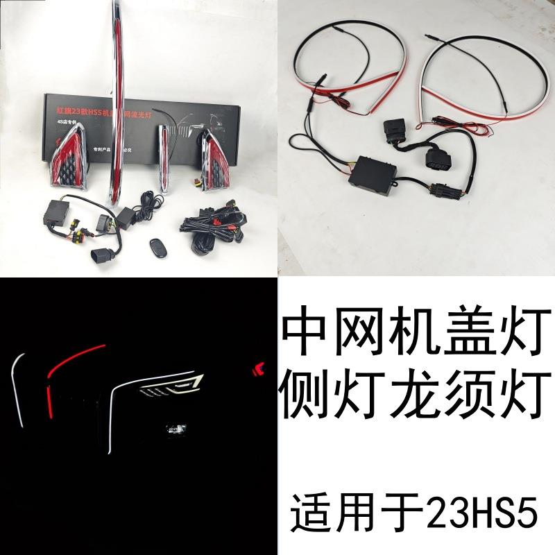 WDL红款旗HS5L钻石23-24款hs5龙须发光车标灯ED中网灯个性灯车标