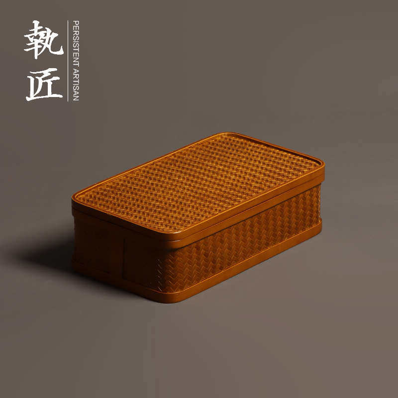 手工竹编收纳盒带盖长方形整理盒子分格防尘茶具收纳筐新中式复古