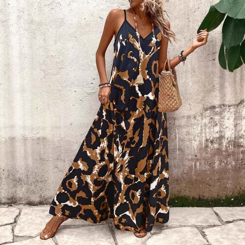 Elegant Plus Size Women's Long Printed Knit Casual Dress