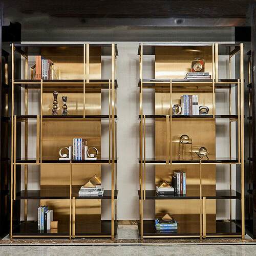 意式不锈钢书架置物架落地金属酒柜创意多层后现代简约书柜轻奢风