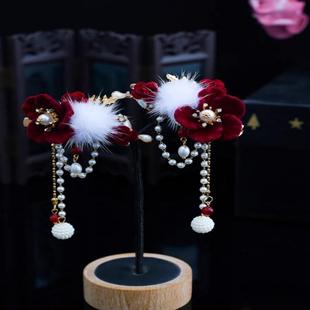 喜婆婆头上戴的花女士盘头花喜婆婆头饰高端结婚妈妈盘头发饰发簪