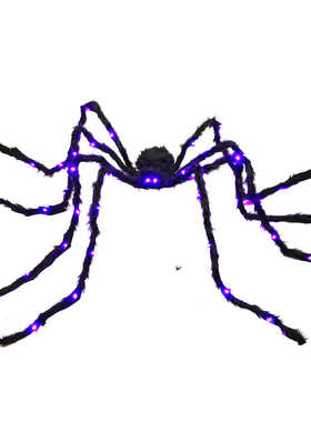 万圣节2米发光黑色蜘蛛42led灯长亮闪烁发光蜘蛛造型氛围装饰挂件