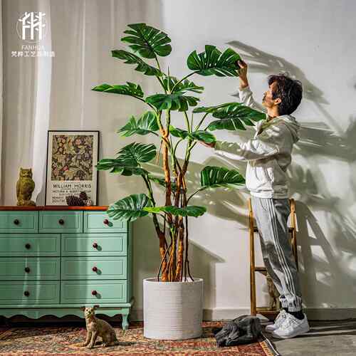 仿真植物大型阔叶龟背竹假树盆栽室内客厅仿生绿植装饰造景摆件