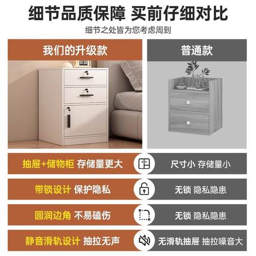 床头柜带家用卧轻奢小柜子储物柜室靠TXR锁易墙置物简书柜床边收