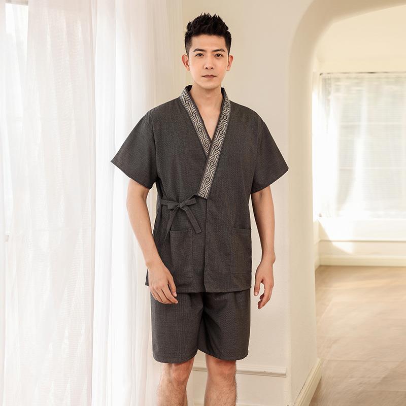 204款高档男大新码苎麻汗蒸服女情侣套装居家浴服8316拿2服现桑货