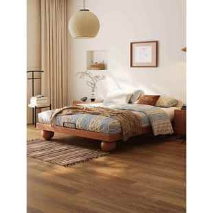 法式中古风实木床小户型白蜡木榻榻米简约覆古主卧室高脚无床头床