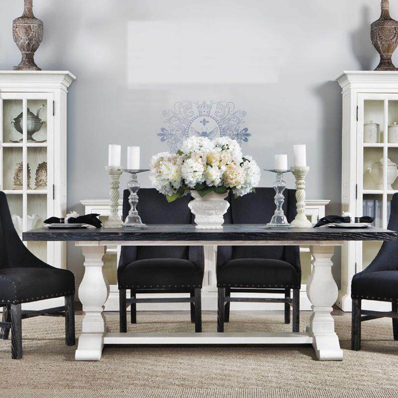 美式乡村实木餐桌椅组合别墅餐台复古做旧长方形吃饭桌会议桌书桌