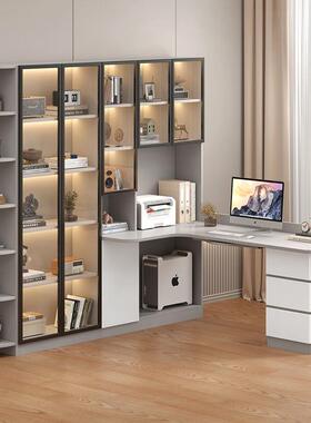 实木奢转柜角书书架一体电脑桌桌书组合卧轻室XKO家用学生学习桌