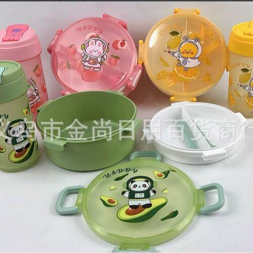 New Cartoon Print Double Layer Lunch Box and Water Bottle Se