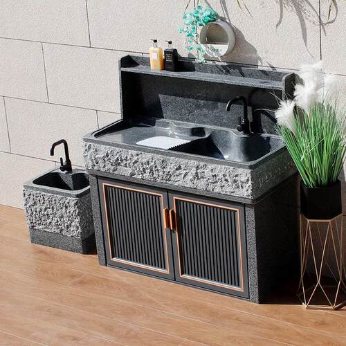 庭院一体阳台池户外洗手台石头洗衣材整室外天然洗手盆大理石水池