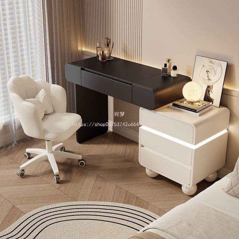 姹梦梳妆台斗柜体奶油风加厚多能新缩款TJG翻盖化一妆镜实木可伸