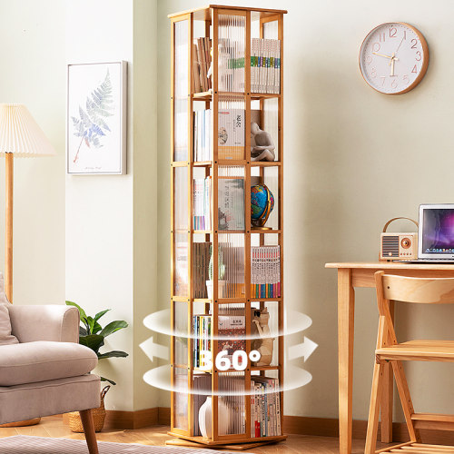 旋转书架落地置h物架书柜子家用收纳柜儿童客厅简易实木展示架立