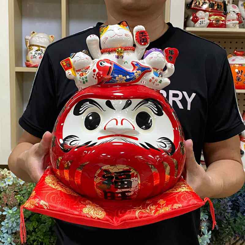 福旺达摩招财猫陶瓷存钱罐家居客厅旺财摆件开 业礼品寿司店装饰