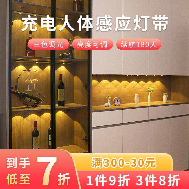 充电人体感应灯自粘感应无线免接线整体橱柜鞋柜玄关酒柜灯带LED