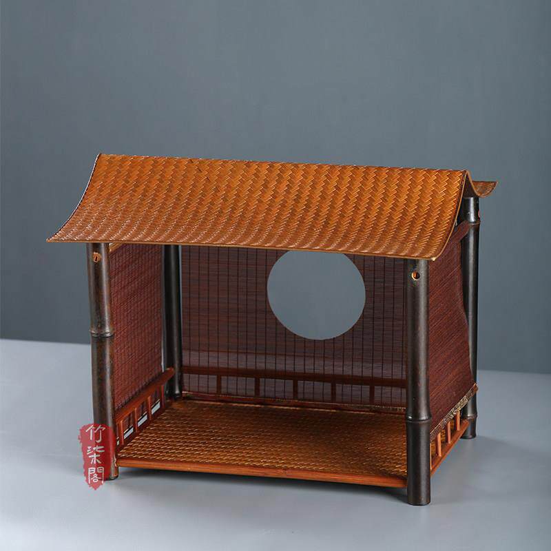 中式竹编晾杯架卷帘屋簷茶棚桌面博古架茶具茶杯小屋收纳层架