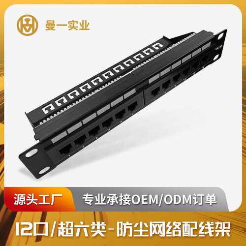 曼一12口网络配线架超六类cat.6a理线架RJ45接口