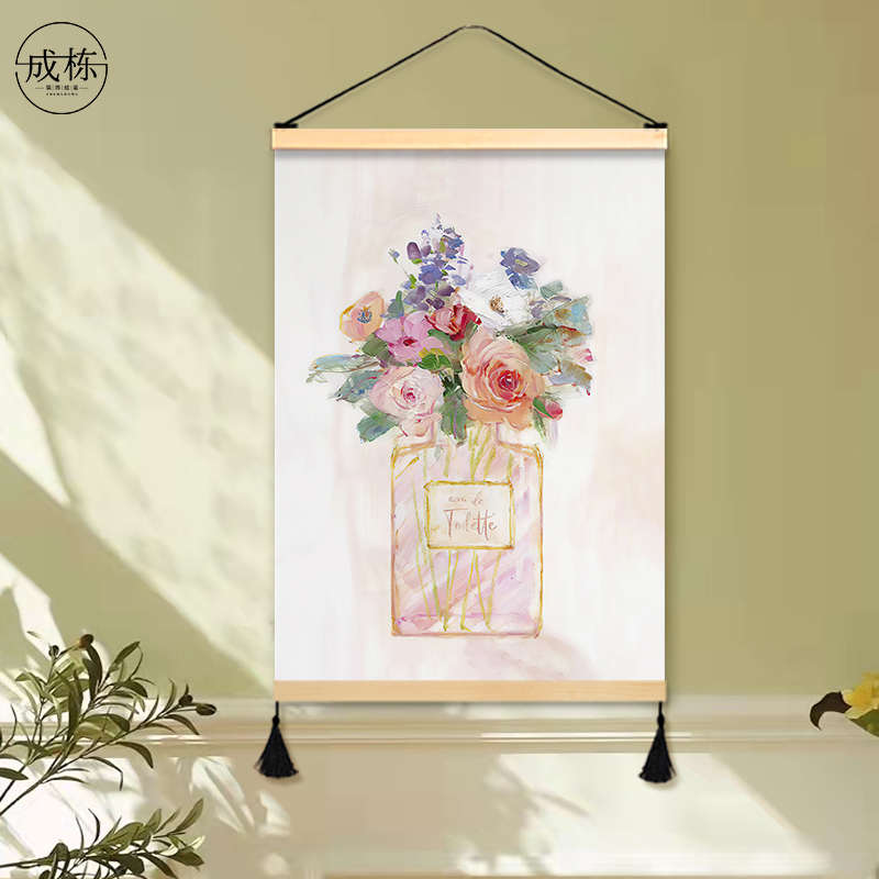 简约手绘花卉客厅背景墙装饰画餐厅卧室房间挂画布艺挂布背景布图片